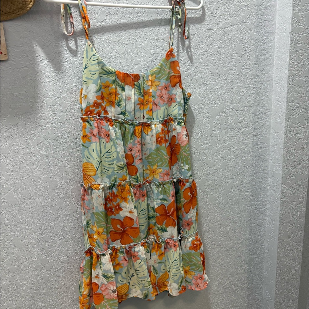 Forever 21 Floral Mini Dress - Orange and Green